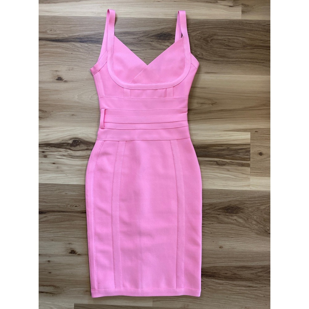 Bella Barnett Pink Bandage Bodycon Dress V-Neck Back Zip Mini XS NWT